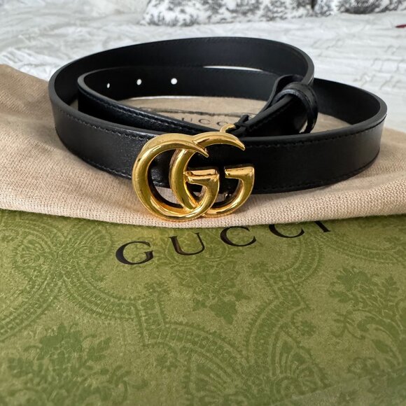 Gucci Women's GG Marmont Thin Black Leather Belt - Picture 1 of 1